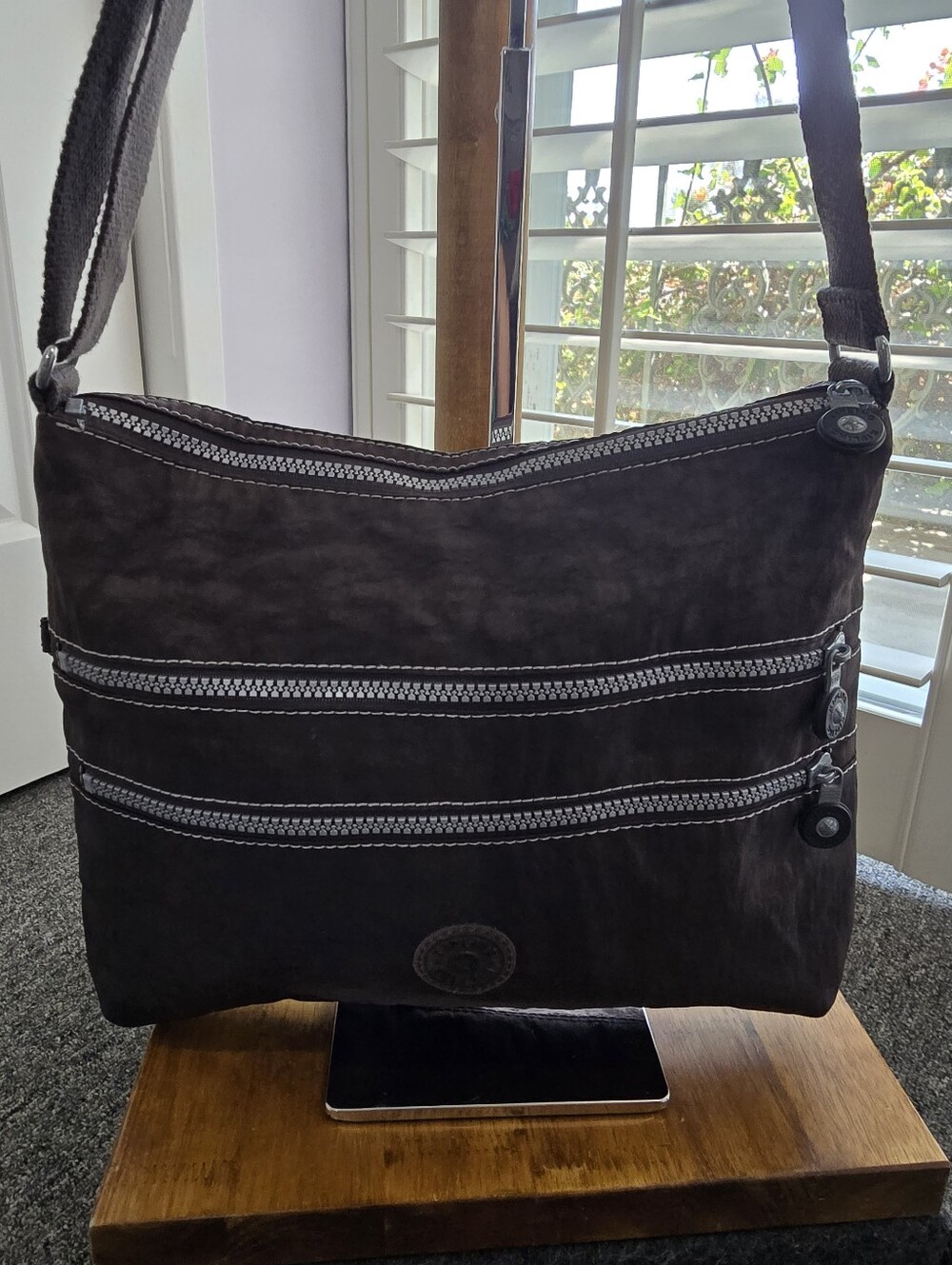 Kipling Alvar Brown Nylon Crossbody Bag With Adjustable Strap